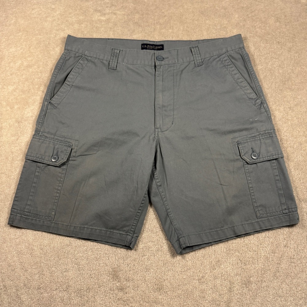 U.S. Polo Assn Cargo Shorts Men 40 Gray Cotton Twill Multi Pocket Casual Utility